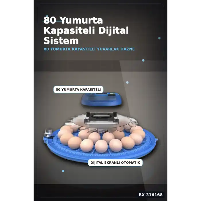 Kuluçka Makinesi 80 Yumurtalık Otomatik Çevirmeli Çiftlik ve Ev Tipi 220V BX-316168