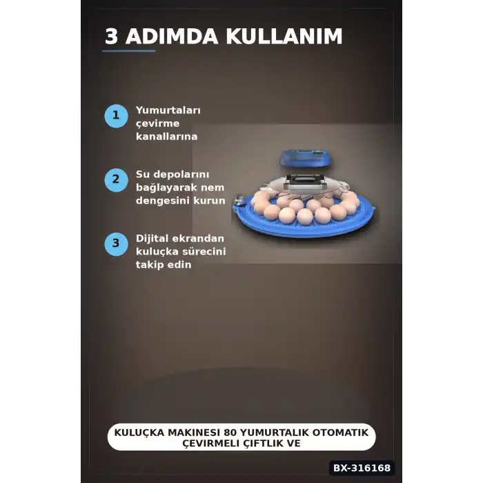 Kuluçka Makinesi 80 Yumurtalık Otomatik Çevirmeli Çiftlik ve Ev Tipi 220V BX-316168