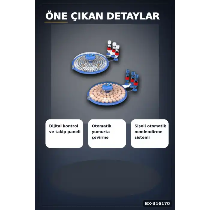 Kuluçka Makinesi Çift Viyollü 80-240 Yumurta Kapasiteli Tavuk Kaz Bıldırcın BX-316170