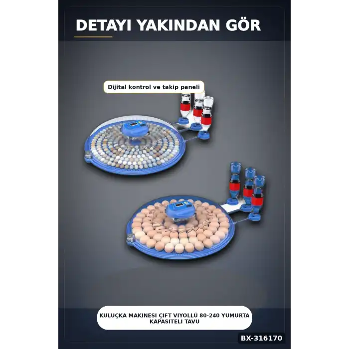 Kuluçka Makinesi Çift Viyollü 80-240 Yumurta Kapasiteli Tavuk Kaz Bıldırcın BX-316170