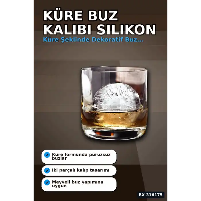 Küre Buz Kalıbı Yuvarlak Silikon İçecek ve Dondurma Kalıbı 1 Adet 4.5 cm BX-316175