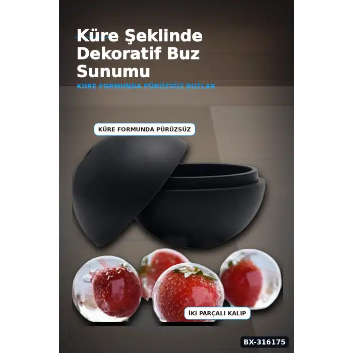 Küre Buz Kalıbı Yuvarlak Silikon İçecek ve Dondurma Kalıbı 1 Adet 4.5 cm BX-316175