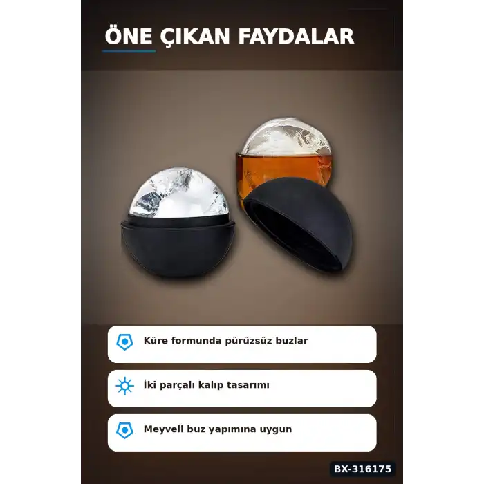 Küre Buz Kalıbı Yuvarlak Silikon İçecek ve Dondurma Kalıbı 1 Adet 4.5 cm BX-316175