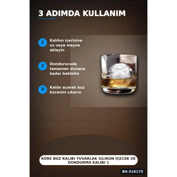 Küre Buz Kalıbı Yuvarlak Silikon İçecek ve Dondurma Kalıbı 1 Adet 4.5 cm BX-316175