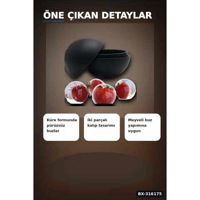Küre Buz Kalıbı Yuvarlak Silikon İçecek ve Dondurma Kalıbı 1 Adet 4.5 cm BX-316175