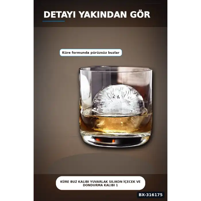 Küre Buz Kalıbı Yuvarlak Silikon İçecek ve Dondurma Kalıbı 1 Adet 4.5 cm BX-316175