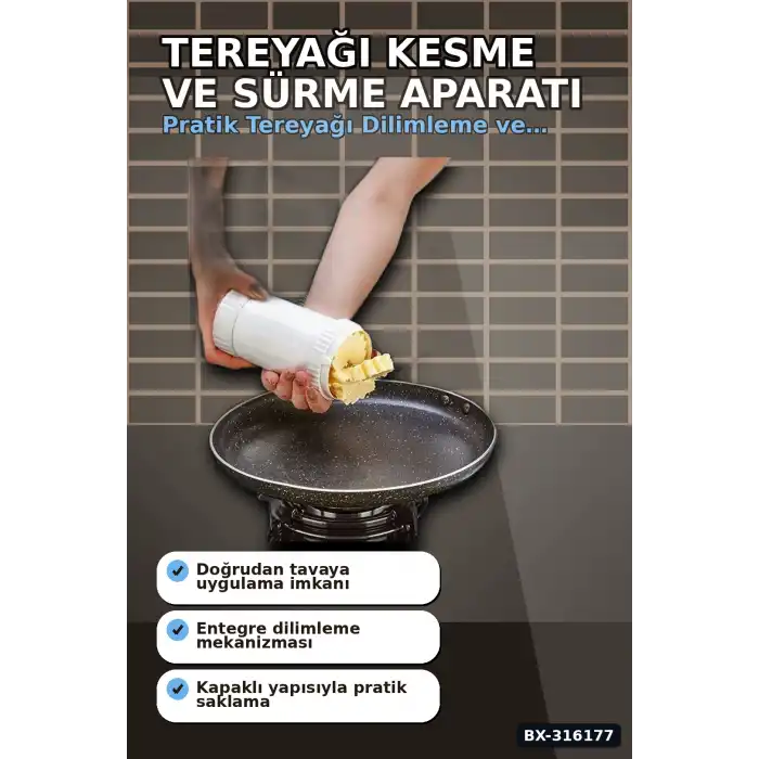 Tereyağı Kesme ve Sürme Aparatı 13x7.2 cm Kapaklı Saklama Kabı Tereyağlık BX-316177