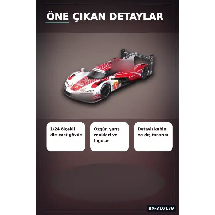 Porsche Penske Motorsport 1/24 Lisanslı Die-Cast Yarış Otomobili Figürü BX-316179