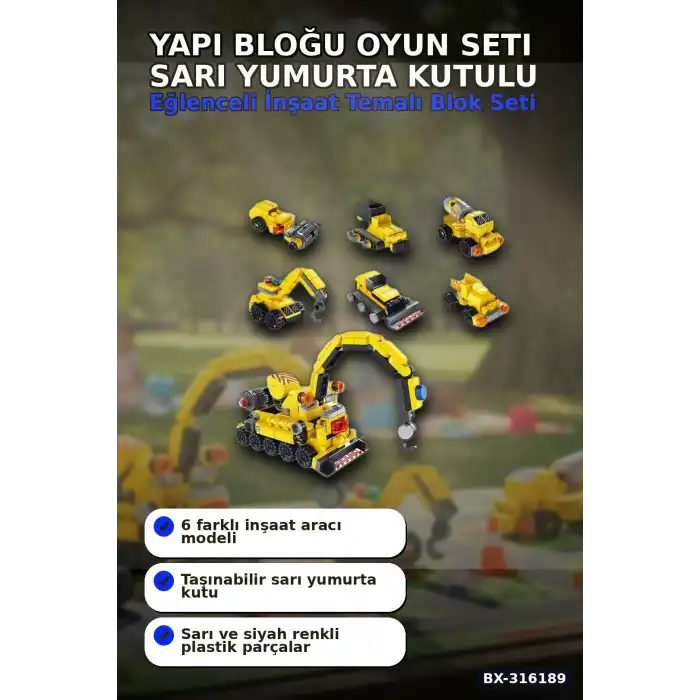 Yapı Bloğu Oyun Seti 45 Parça Sarı Yumurta Kutulu 6 in 1 Eğitici Çocuk Oyuncak BX-316189