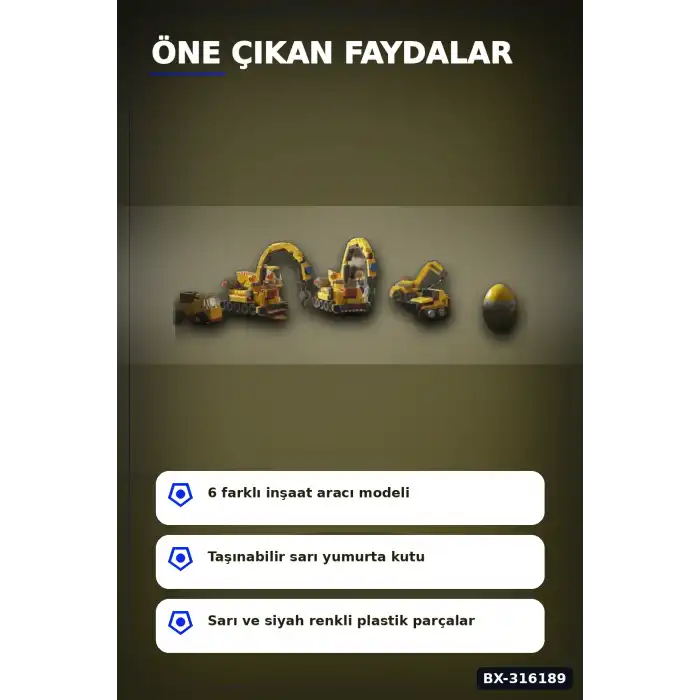 Yapı Bloğu Oyun Seti 45 Parça Sarı Yumurta Kutulu 6 in 1 Eğitici Çocuk Oyuncak BX-316189