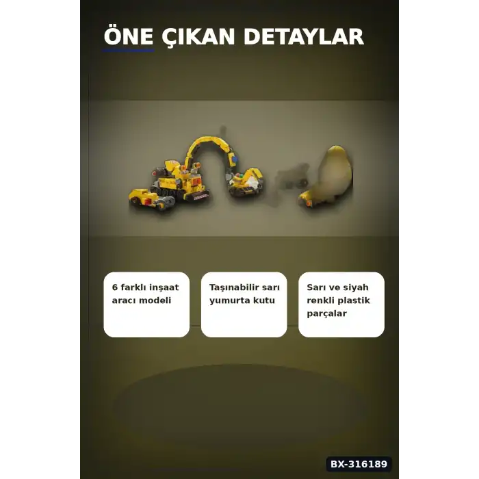 Yapı Bloğu Oyun Seti 45 Parça Sarı Yumurta Kutulu 6 in 1 Eğitici Çocuk Oyuncak BX-316189