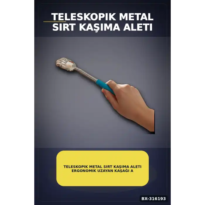 Teleskopik Metal Sırt Kaşıma Aleti Ergonomik Uzayan Kaşağı Aparat 22x4 cm BX-316193