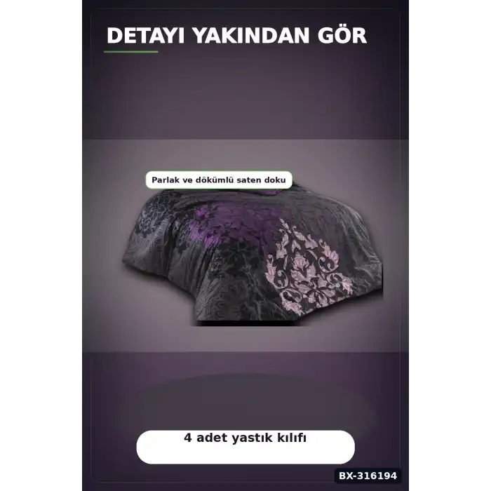 Çift Kişilik Pamuk Saten Nevresim Takımı - 4 Yastık Kılıflı Mürdüm Set BX-316194