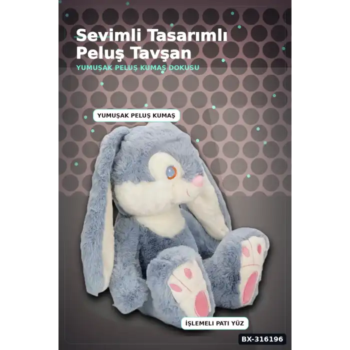 Peluş Tavşan Oyuncak 35 cm Dolgulu Yumuşak Tüylü Yıkanabilir Tekli Paket BX-316196