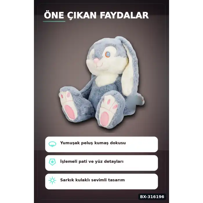 Peluş Tavşan Oyuncak 35 cm Dolgulu Yumuşak Tüylü Yıkanabilir Tekli Paket BX-316196