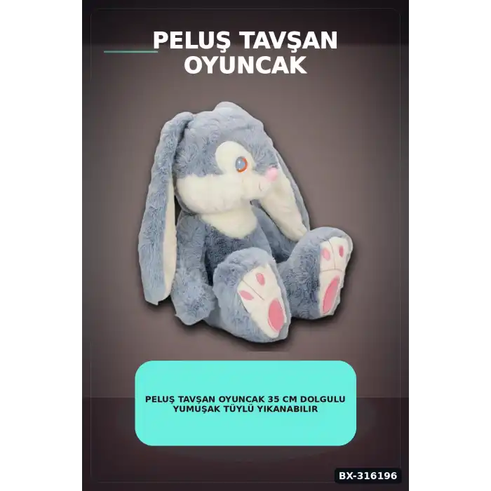 Peluş Tavşan Oyuncak 35 cm Dolgulu Yumuşak Tüylü Yıkanabilir Tekli Paket BX-316196