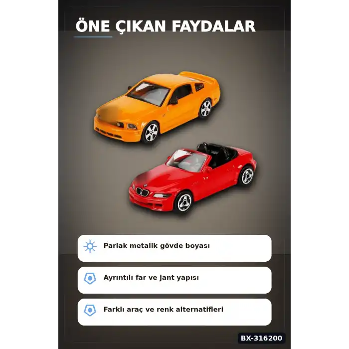 Model Araba 1:43 Diecast Metal Gövde Yaklaşık 10 cm - Tekli Paket, Çocuk Oyuncak BX-316200