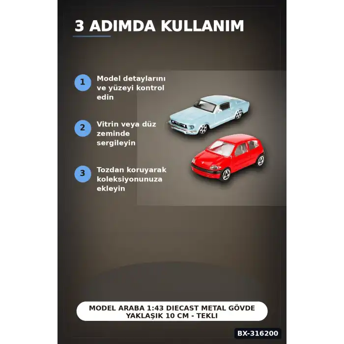 Model Araba 1:43 Diecast Metal Gövde Yaklaşık 10 cm - Tekli Paket, Çocuk Oyuncak BX-316200