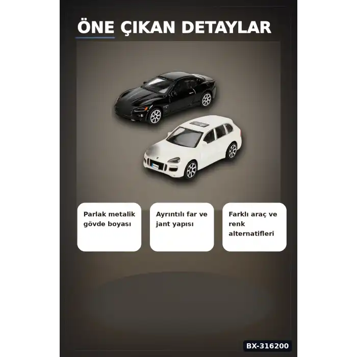 Model Araba 1:43 Diecast Metal Gövde Yaklaşık 10 cm - Tekli Paket, Çocuk Oyuncak BX-316200