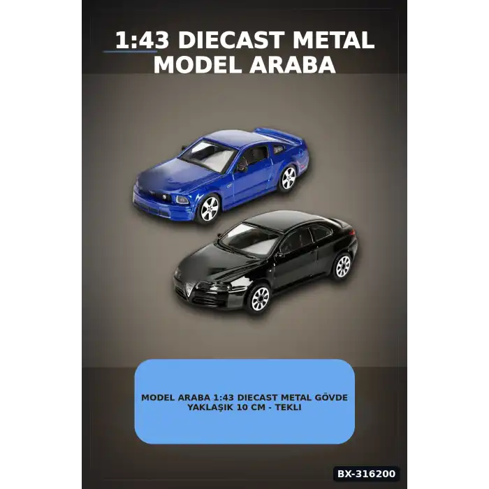 Model Araba 1:43 Diecast Metal Gövde Yaklaşık 10 cm - Tekli Paket, Çocuk Oyuncak BX-316200