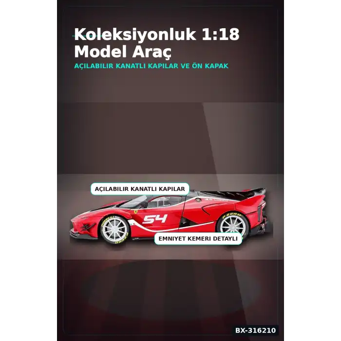 Model Araba 1:18 Ferrari FXX K EVO Signature Die-Cast Metal Koleksiyon BX-316210