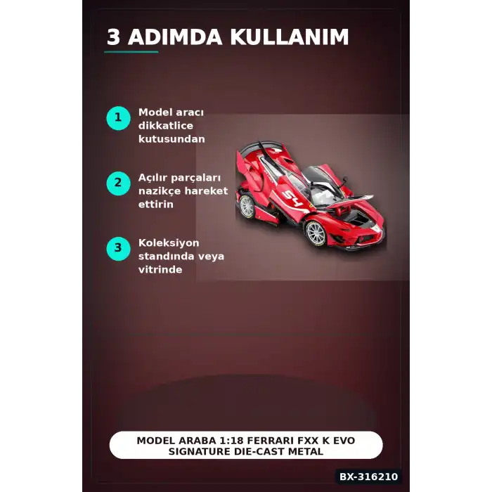 Model Araba 1:18 Ferrari FXX K EVO Signature Die-Cast Metal Koleksiyon BX-316210