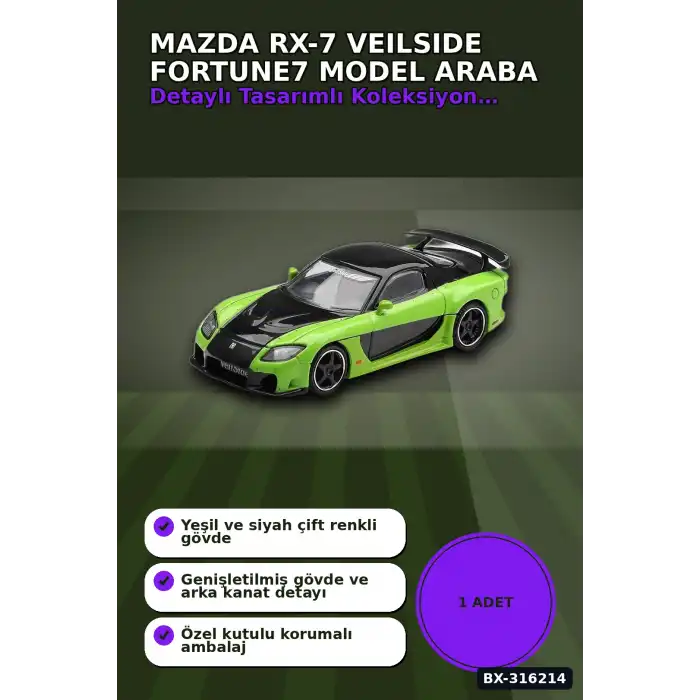 Model Araba 1/64 Mazda RX-7 VeilSide Fortune7 Green Koleksiyonluk Araç BX-316214