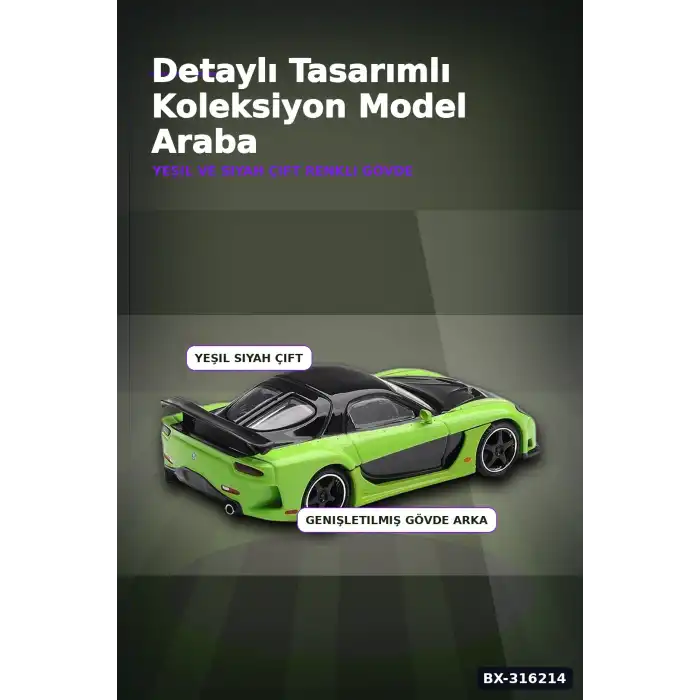 Model Araba 1/64 Mazda RX-7 VeilSide Fortune7 Green Koleksiyonluk Araç BX-316214