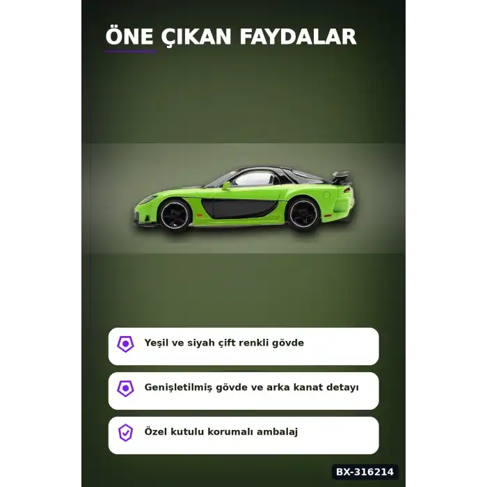 Model Araba 1/64 Mazda RX-7 VeilSide Fortune7 Green Koleksiyonluk Araç BX-316214