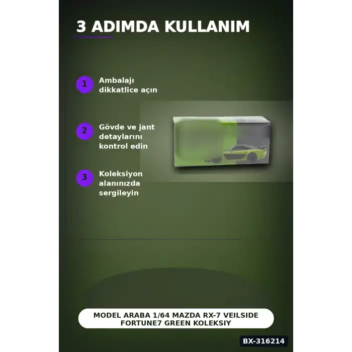 Model Araba 1/64 Mazda RX-7 VeilSide Fortune7 Green Koleksiyonluk Araç BX-316214