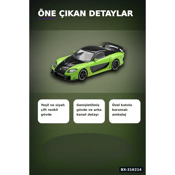 Model Araba 1/64 Mazda RX-7 VeilSide Fortune7 Green Koleksiyonluk Araç BX-316214