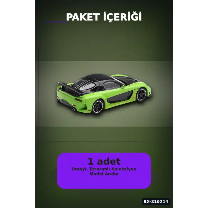 Model Araba 1/64 Mazda RX-7 VeilSide Fortune7 Green Koleksiyonluk Araç BX-316214