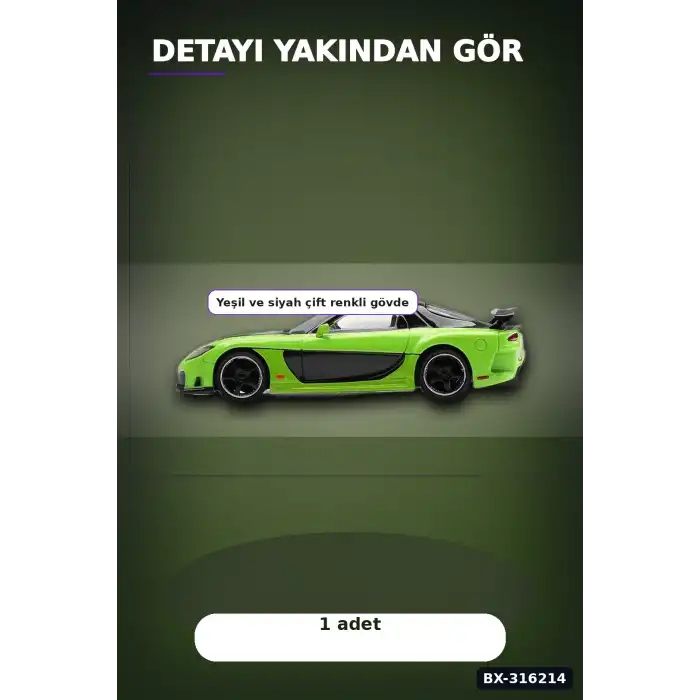 Model Araba 1/64 Mazda RX-7 VeilSide Fortune7 Green Koleksiyonluk Araç BX-316214
