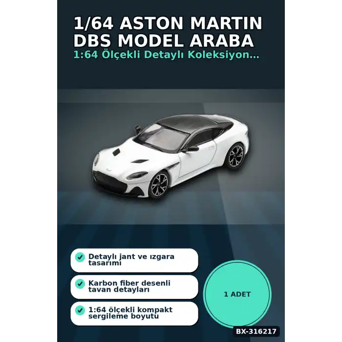 Model Araba 1/64 Aston Martin DBS Stratus White Koleksiyonluk Araç Oyuncak BX-316217