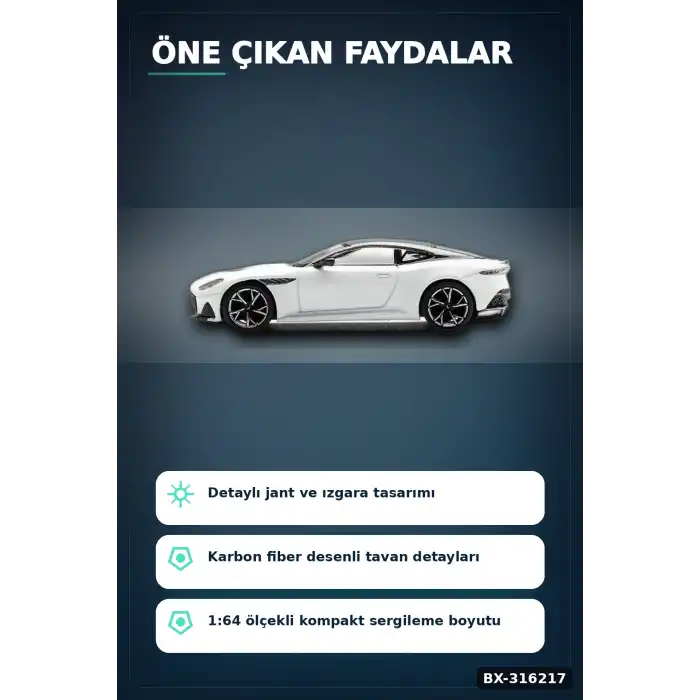 Model Araba 1/64 Aston Martin DBS Stratus White Koleksiyonluk Araç Oyuncak BX-316217