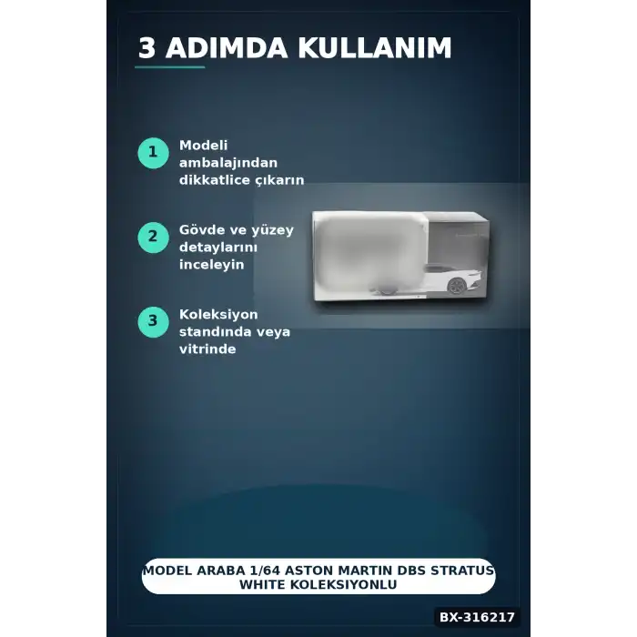 Model Araba 1/64 Aston Martin DBS Stratus White Koleksiyonluk Araç Oyuncak BX-316217