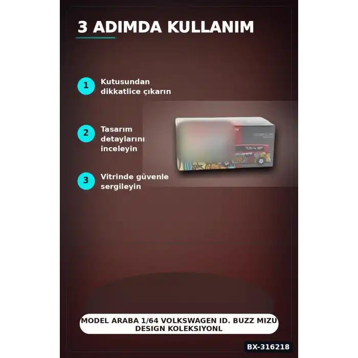 Model Araba 1/64 Volkswagen ID. Buzz Mizu Design Koleksiyonluk Oyuncak Araç BX-316218