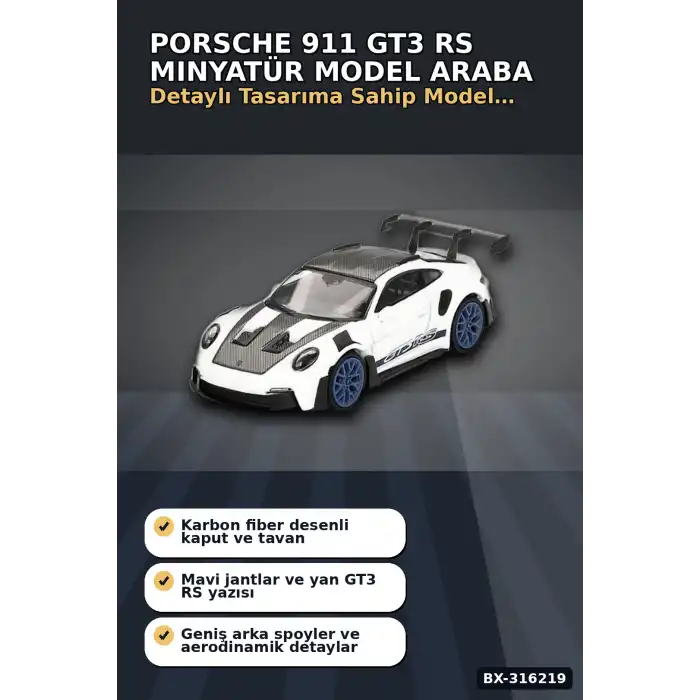 Porsche 911 992 GT3 RS Model Araba 1/64 Weissach Package Detaylı BX-316219