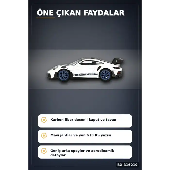 Porsche 911 992 GT3 RS Model Araba 1/64 Weissach Package Detaylı BX-316219