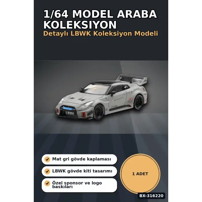 Nissan Model Araba 1/64 LB-Silhouette Works GT 35GT-RR Ver.1 Matt Grey BX-316220