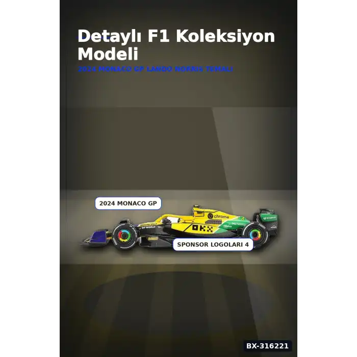 Model Araba McLaren MCL38 F1 Monaco GP Lando Norris 1/64 Ölçek Koleksiyon BX-316221