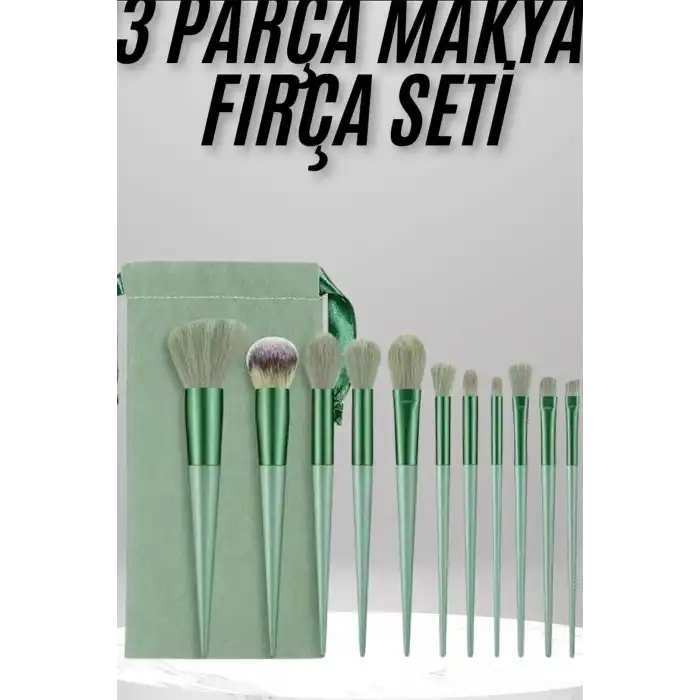 Makyaj Fırça Seti Yeşil 13 Parça Fondöten Allık ve Far Makyaj Fırçaları BX-316228