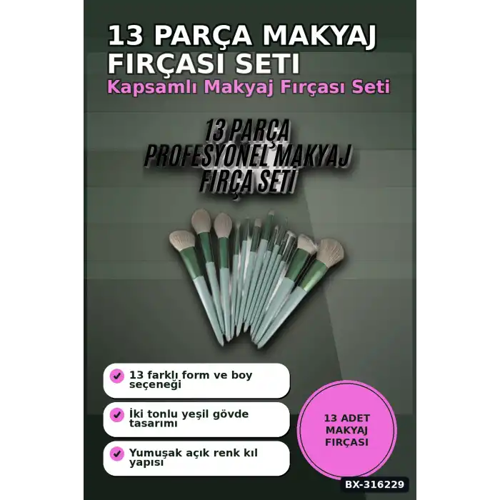 Makyaj Fırçası Seti 13 Parça Yumuşak Sentetik Kıllı Pudra Eyeliner Fırça Takımı BX-316229