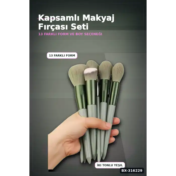Makyaj Fırçası Seti 13 Parça Yumuşak Sentetik Kıllı Pudra Eyeliner Fırça Takımı BX-316229