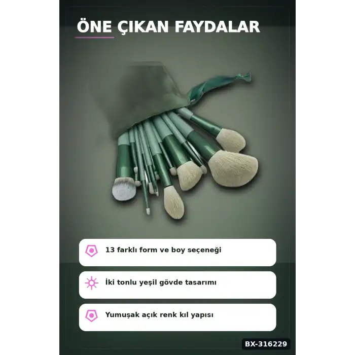 Makyaj Fırçası Seti 13 Parça Yumuşak Sentetik Kıllı Pudra Eyeliner Fırça Takımı BX-316229