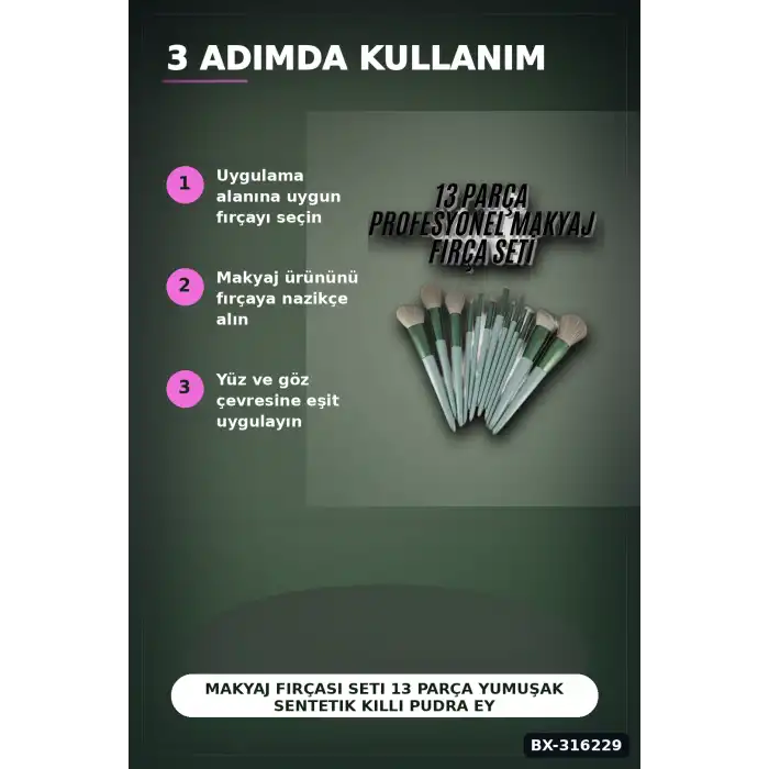 Makyaj Fırçası Seti 13 Parça Yumuşak Sentetik Kıllı Pudra Eyeliner Fırça Takımı BX-316229