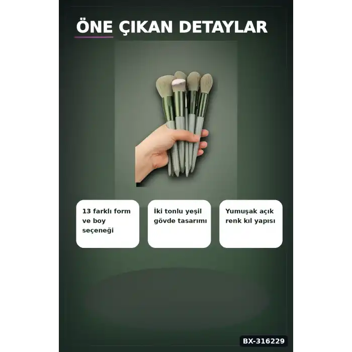 Makyaj Fırçası Seti 13 Parça Yumuşak Sentetik Kıllı Pudra Eyeliner Fırça Takımı BX-316229
