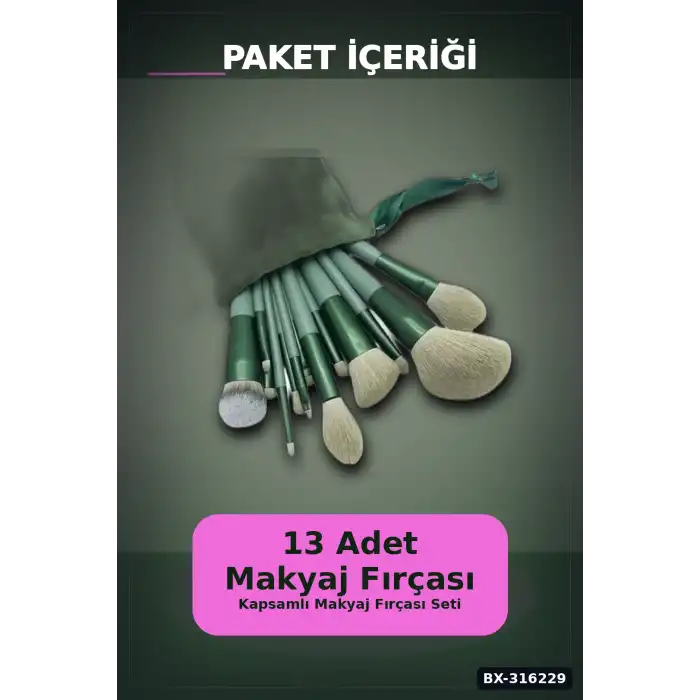 Makyaj Fırçası Seti 13 Parça Yumuşak Sentetik Kıllı Pudra Eyeliner Fırça Takımı BX-316229