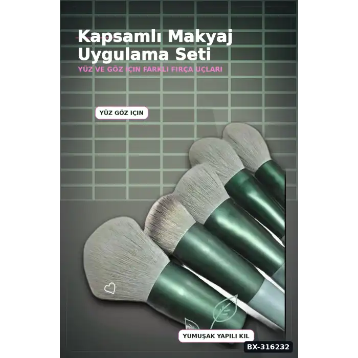 Makyaj Fırça Seti 13 Parça Yumuşak Kıllı Far ve Yüz Uygulama Çantalı Set BX-316232