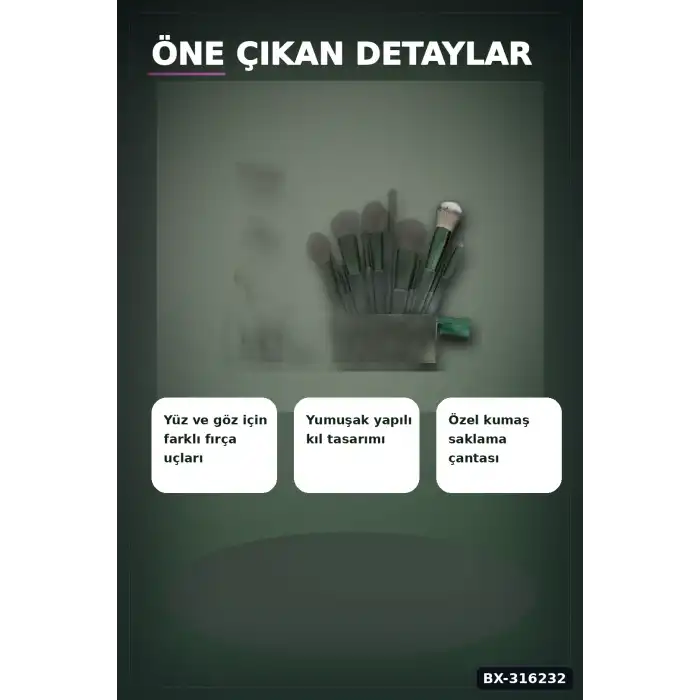 Makyaj Fırça Seti 13 Parça Yumuşak Kıllı Far ve Yüz Uygulama Çantalı Set BX-316232